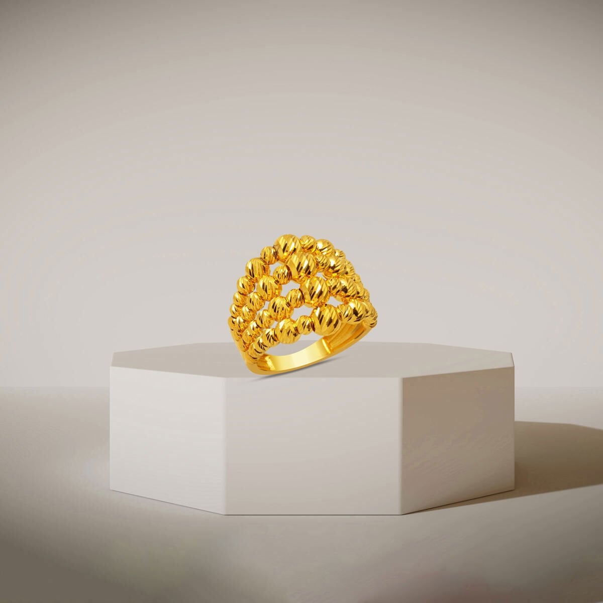 14K Yellow Gold Four Row Gold Bead Ring