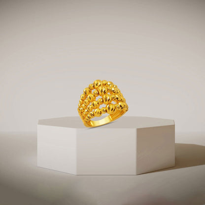 14K Yellow Gold Four Row Gold Bead Ring