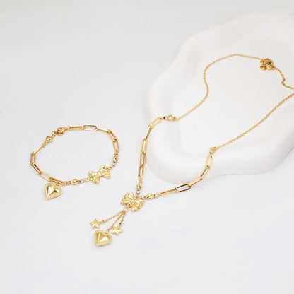 14K Yellow Gold Designer Inspired Heart Necklace and Bracelet Set