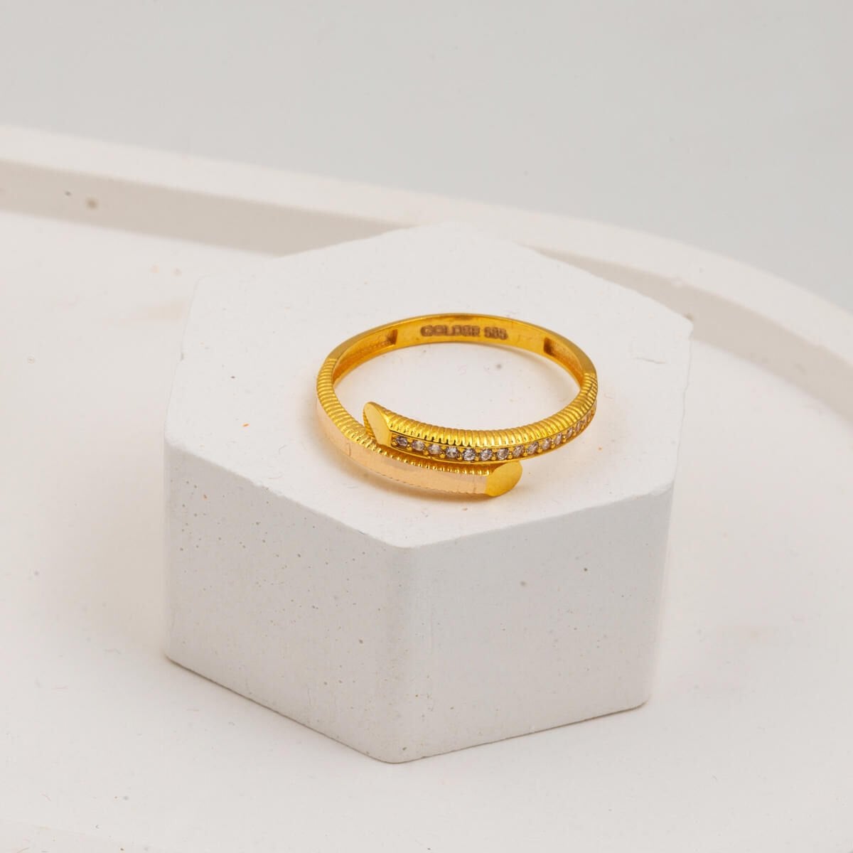 14K Yellow Gold Studded Ajda Cubic Zirconia Ring