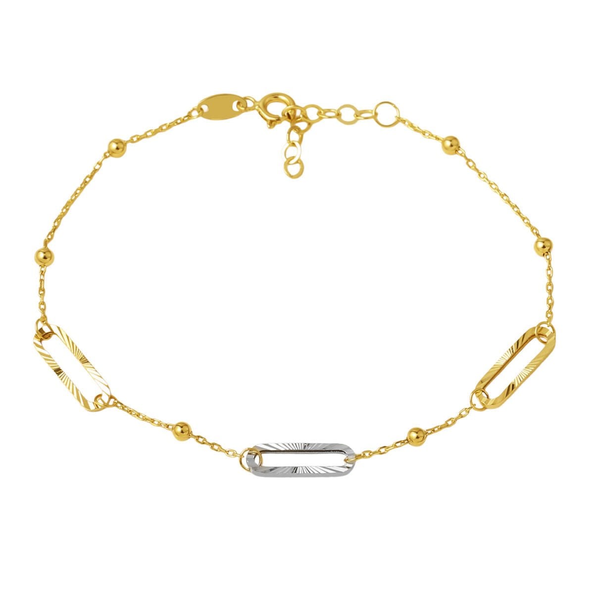 14K Yellow Gold Two-Tone Paperclip Ball Bracelet