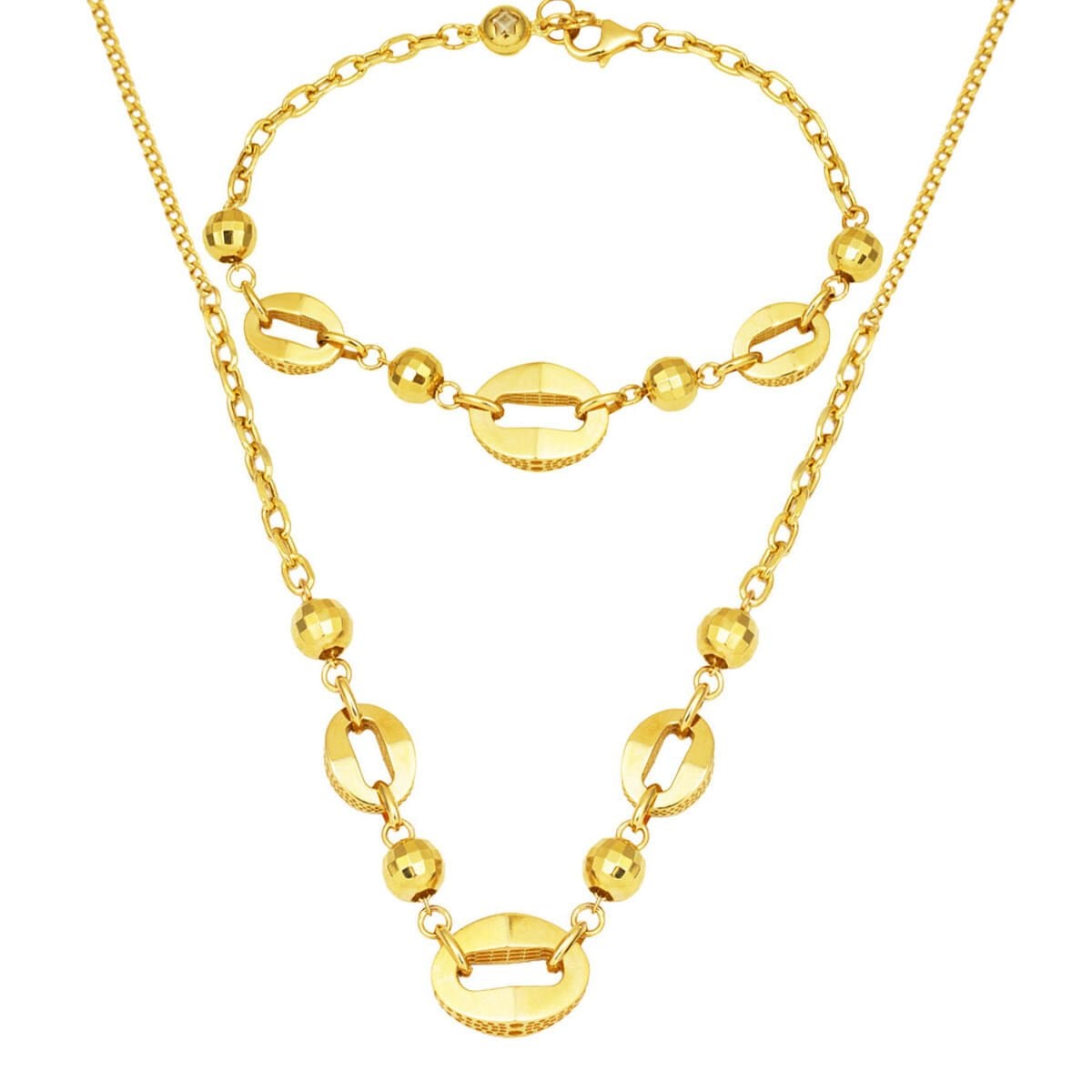 14K Yellow Gold Sparkle Chain Double Jewelry Set