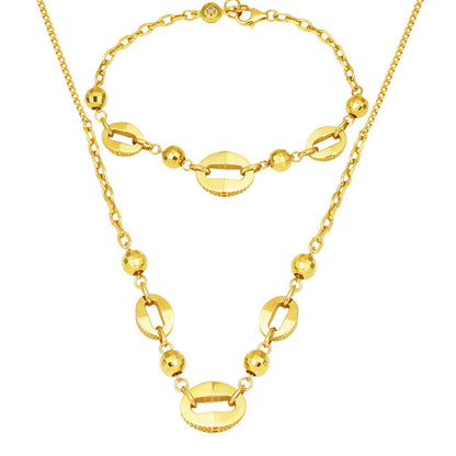 14K Yellow Gold Sparkle Chain Double Jewelry Set