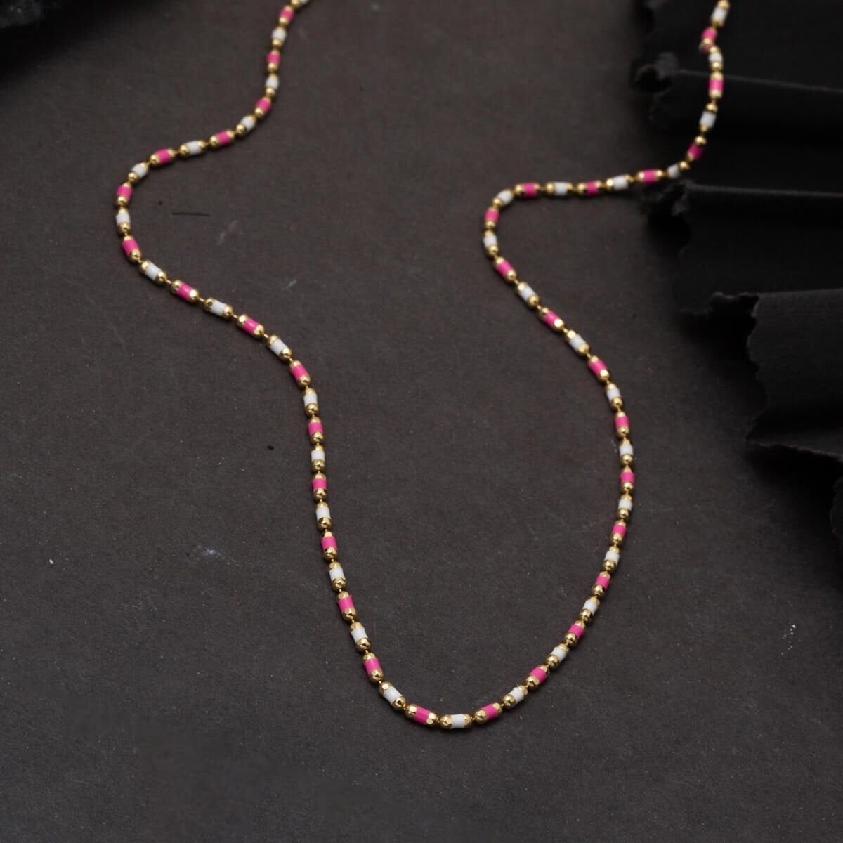 14K Yellow Gold Pink Enamel Necklace