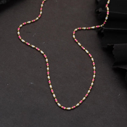 14K Yellow Gold Pink Enamel Necklace