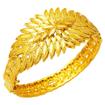 14K Yellow Gold Leaf Hinged Cuff Bangle