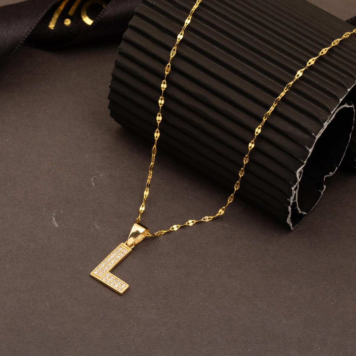 14K Yellow Gold Initial L Cubic Zirconia Necklace