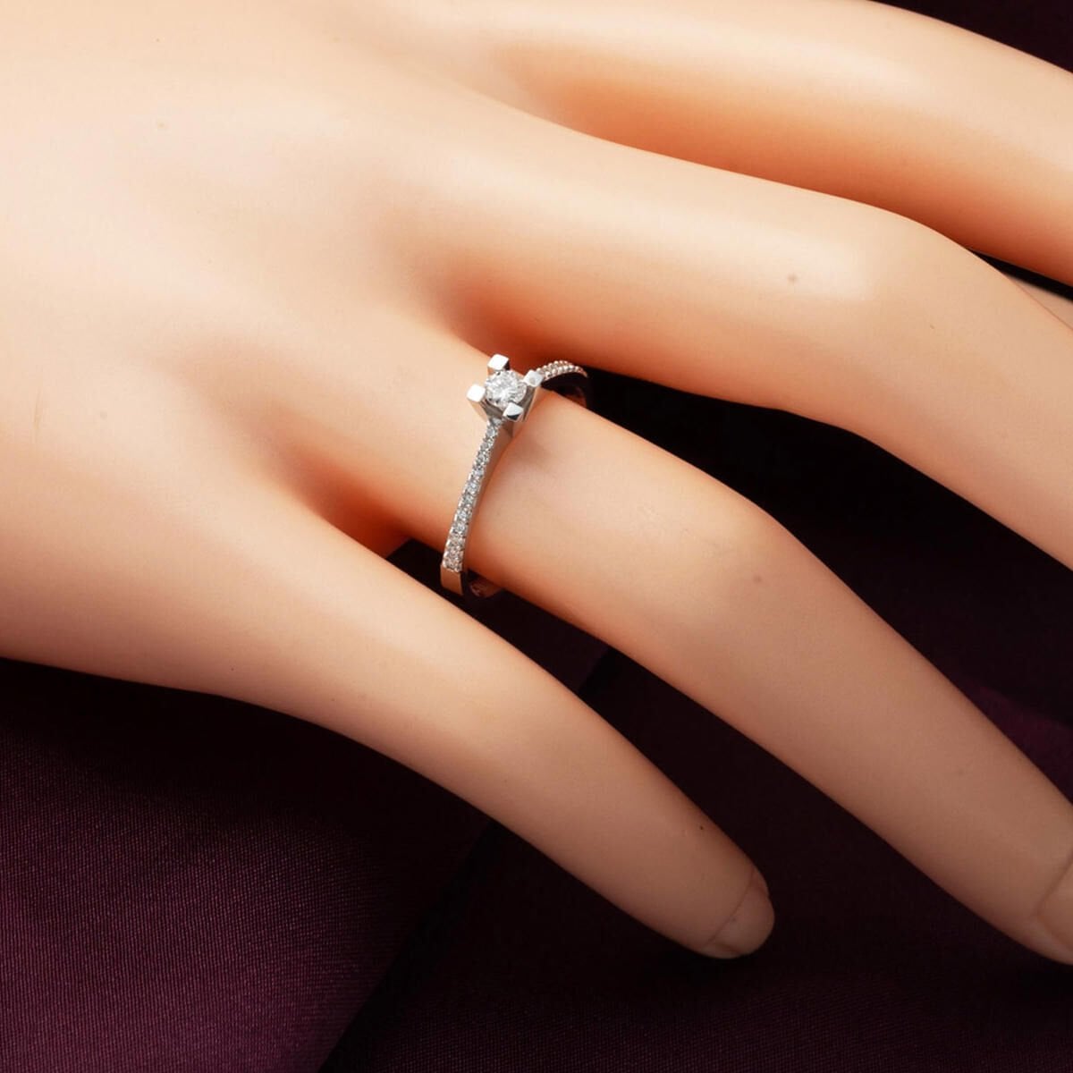 14K White Gold 0.25 Ct Classic Solitaire Side Cubic Zirconia Diamond Ring