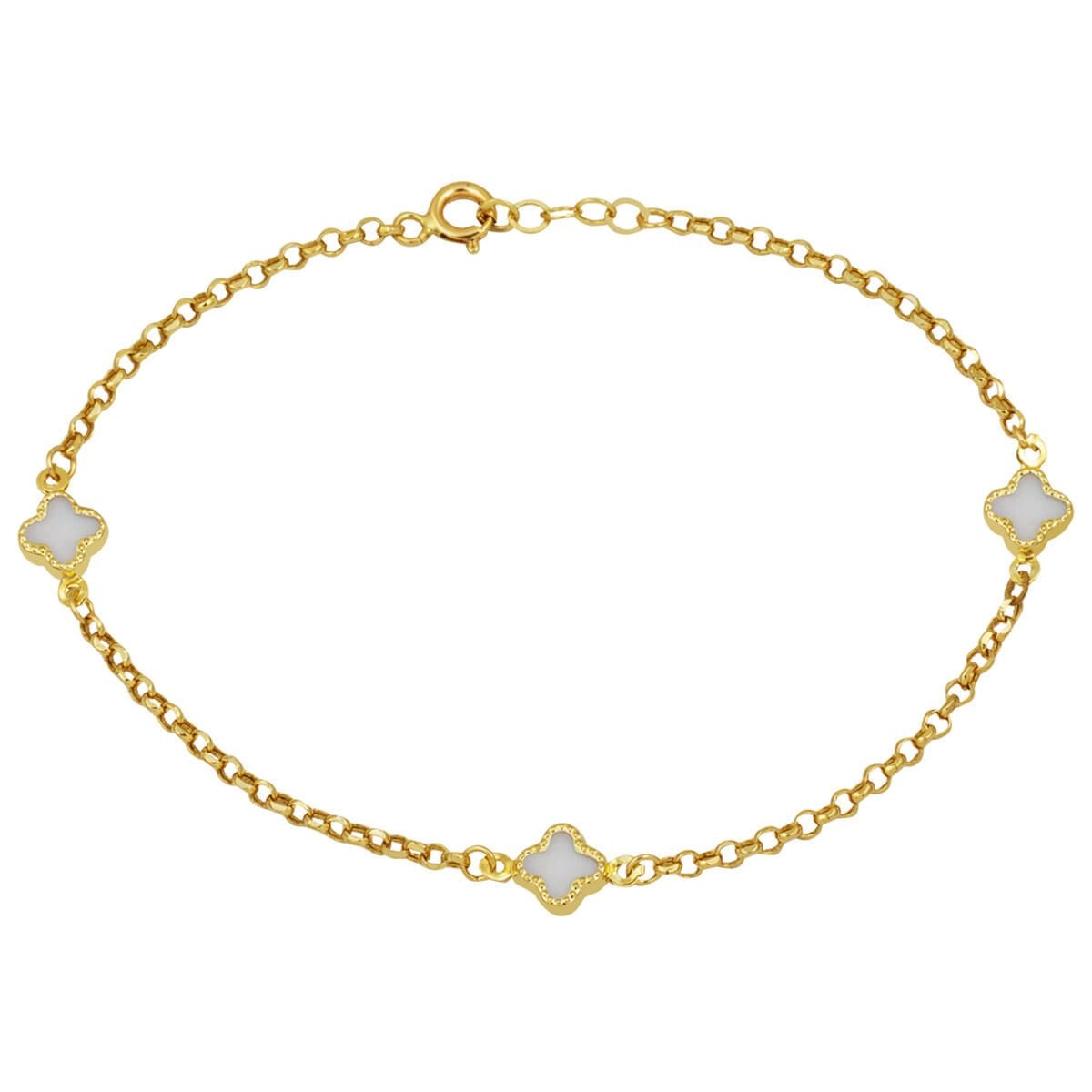 14K Yellow Gold Clover Mother of Pearl Bracelet (2.12 g)