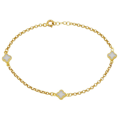 14K Yellow Gold Clover Mother of Pearl Bracelet (2.12 g)