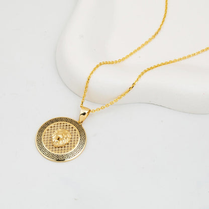 14K Yellow Gold Lion Medallion Enamel Necklace