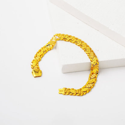 14K Yellow Gold Leaf Motif Sequin Bracelet