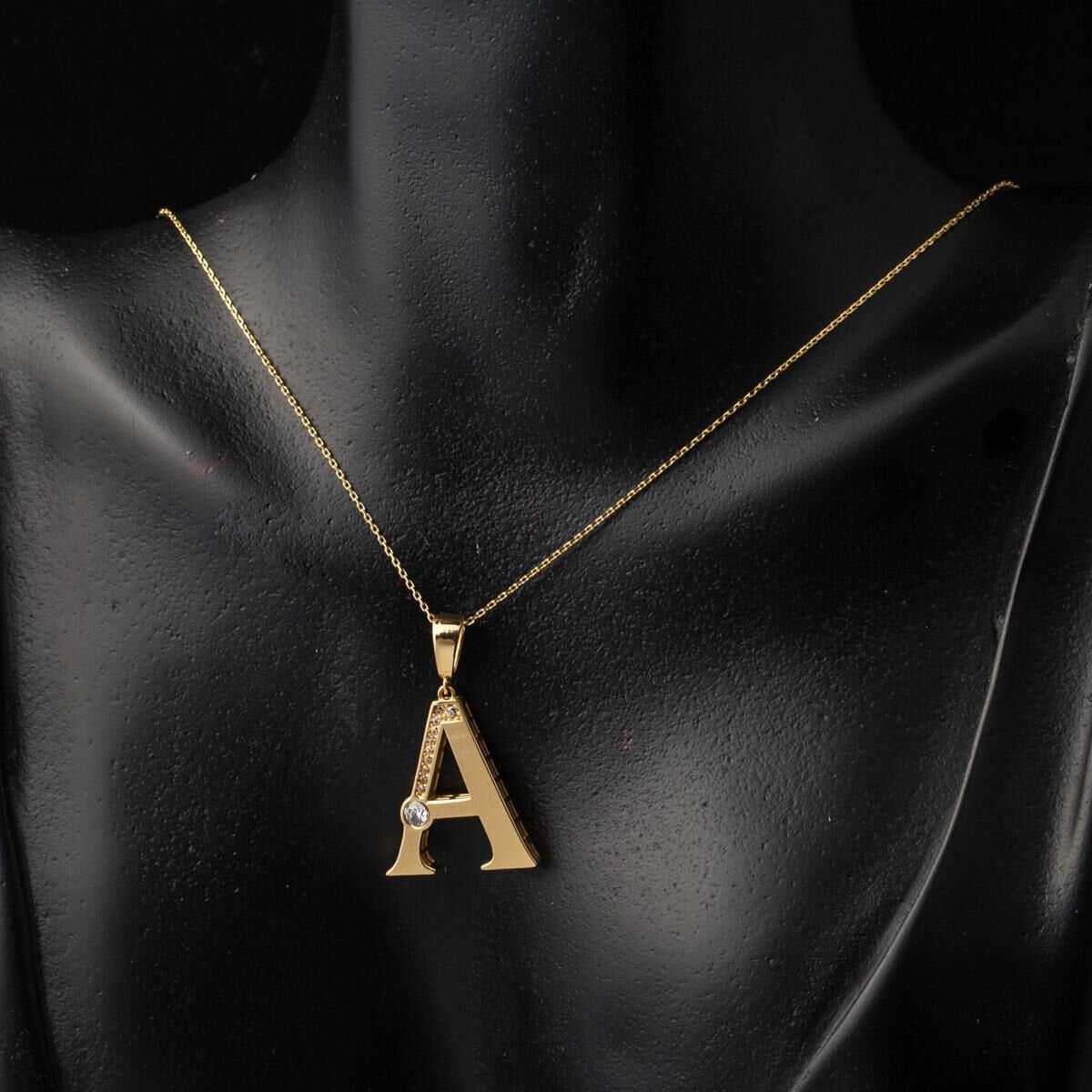14K Yellow Gold Lettera Large A Initial Cubic Zirconia Necklace
