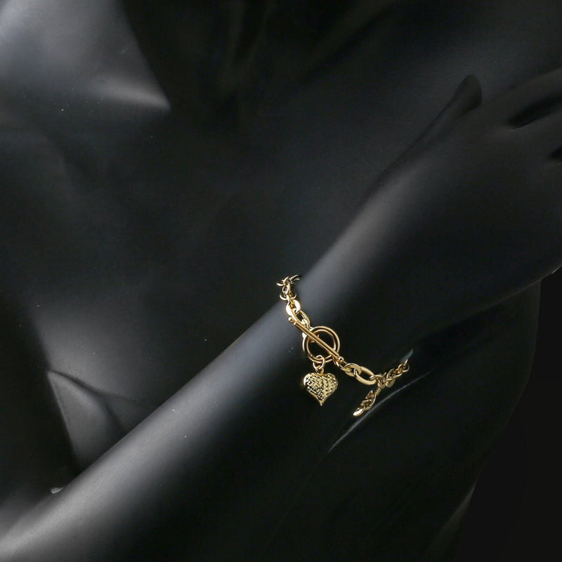 14K Yellow Gold Heart Chakra Modern Lock ID Bracelet