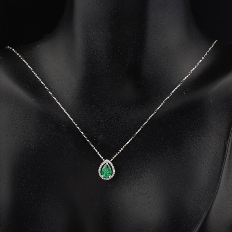 14K White Gold Emerald Diamond Necklace