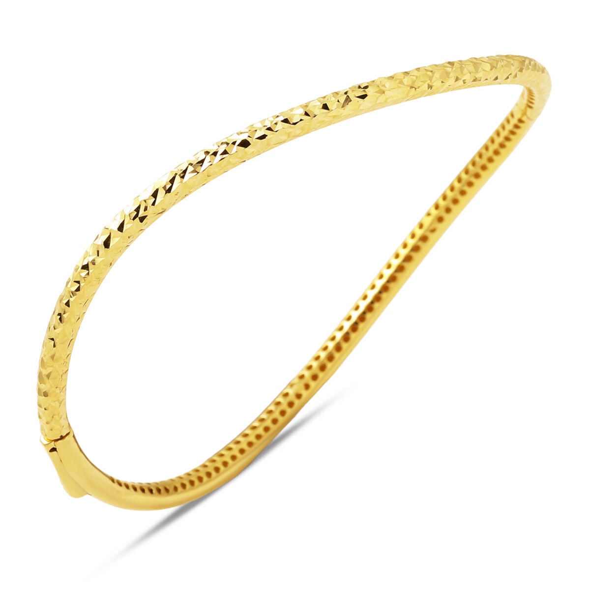 14K Yellow Gold Wavy Hand Engraved Hinged Cuff Bangle