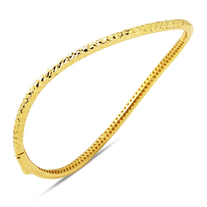 14K Yellow Gold Wavy Hand Engraved Hinged Cuff Bangle
