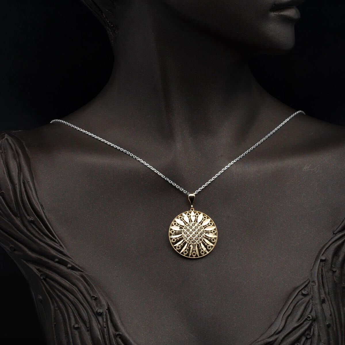 14K Yellow Gold Laurel Flower of Life Pendant