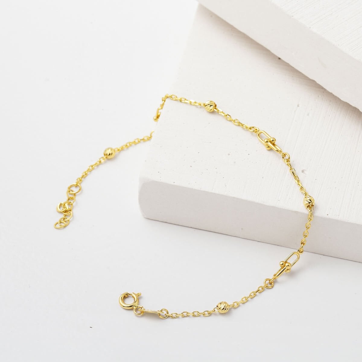 14K Yellow Gold Designer Inspired Gold Bead Bracelet