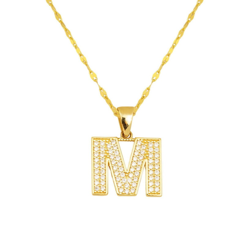 14K Yellow Gold Initial M Cubic Zirconia Necklace