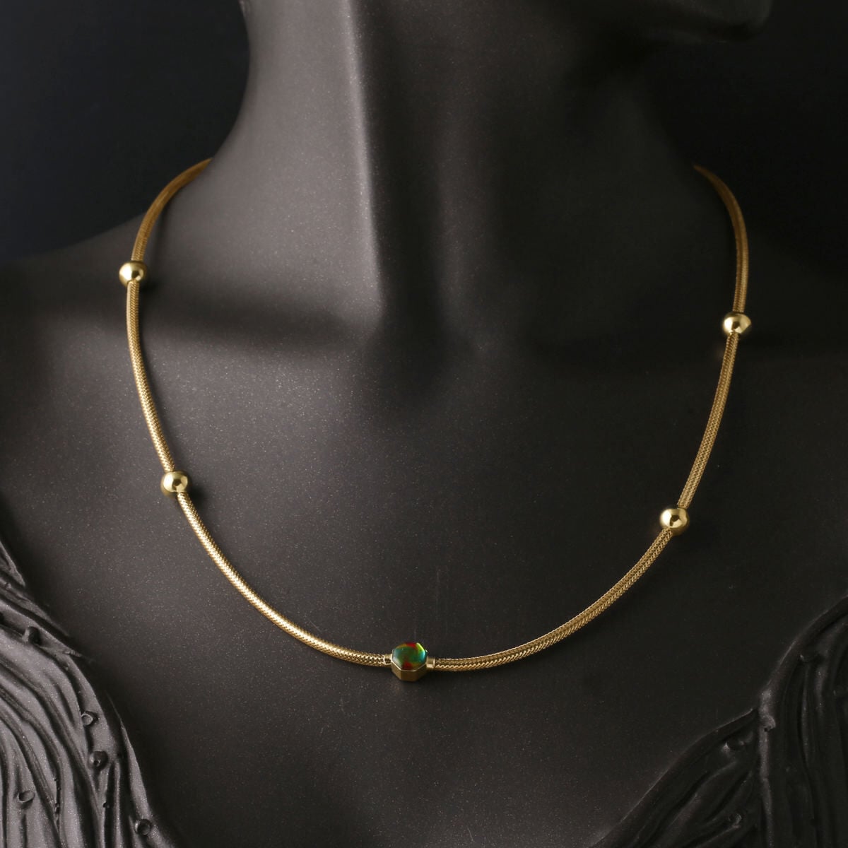 14K Yellow Gold Italian Collection Enamel Choker Necklace