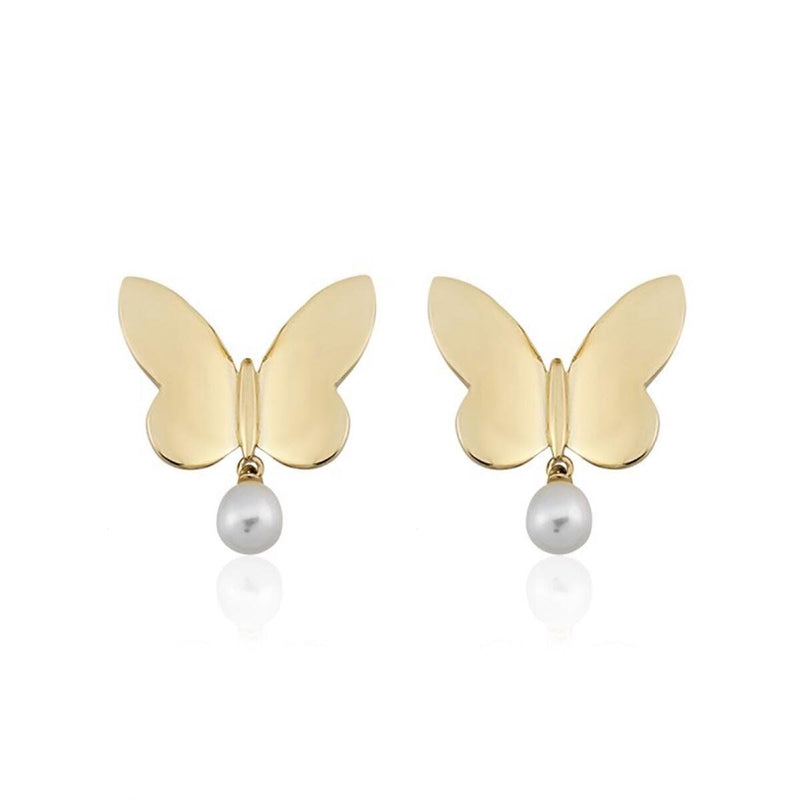 14K Yellow Gold Farfalla Pearl Earrings