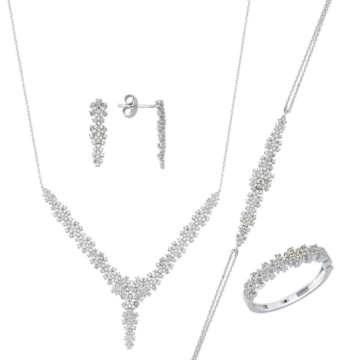 14K White Gold Favorite Engagement Cubic Zirconia Jewelry Set (11.42 g)
