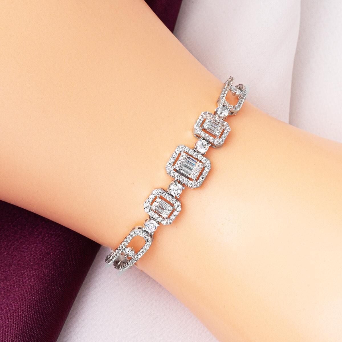 14K White Gold Favorite Baguette Cubic Zirconia Bracelet