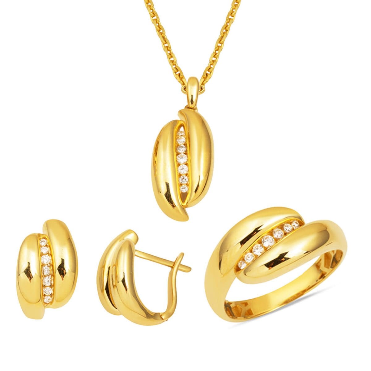 14K Yellow Gold Italian Cubic Zirconia Jewelry Set
