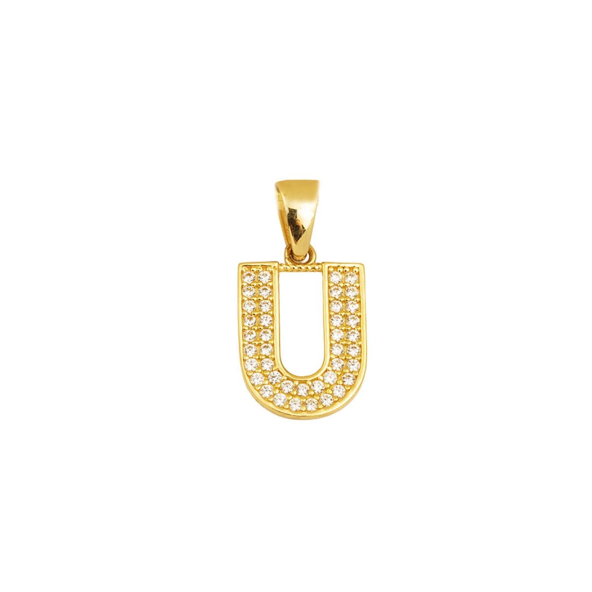 14K Yellow Gold U Initial Cubic Zirconia Pendant