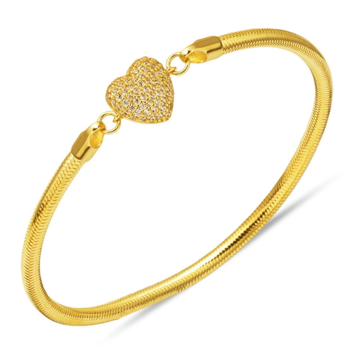 14K Yellow Gold Heart Italian Cubic Zirconia ID Bracelet