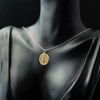 14K Yellow Gold Initial L Oval Pendant