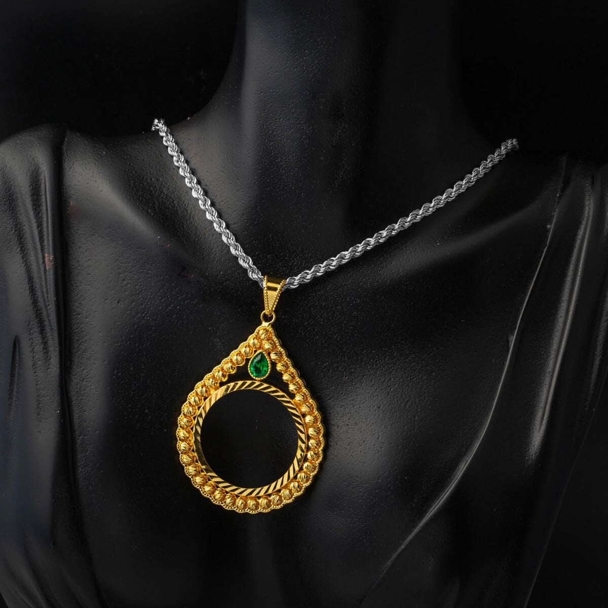 14K Yellow Gold Full Coin Style Teardrop Pendant