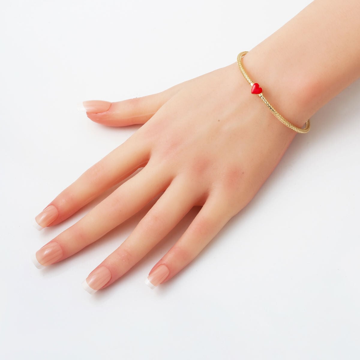 14K Yellow Gold Rose Heart Flexible Enamel Bracelet