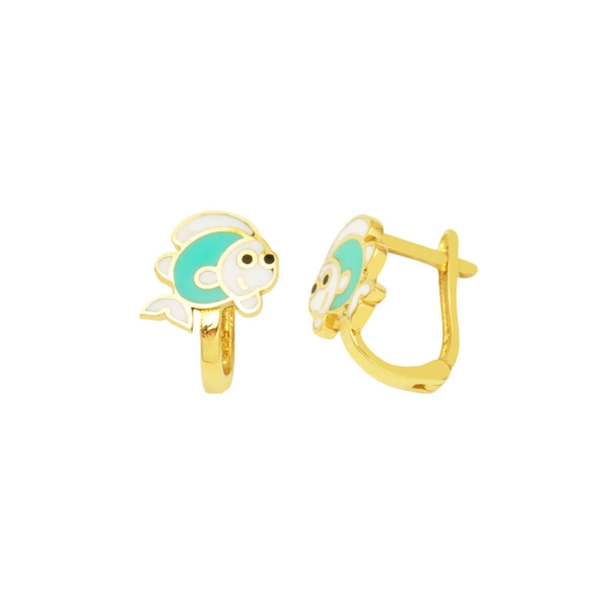 14K Yellow Gold Fish Enamel Children's Earrings