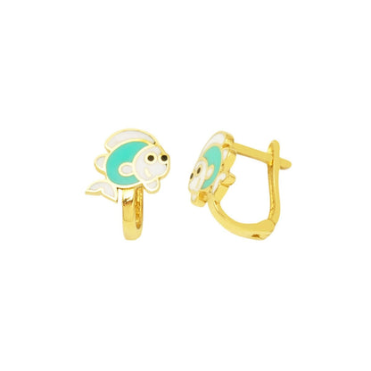 14K Yellow Gold Fish Enamel Children's Earrings