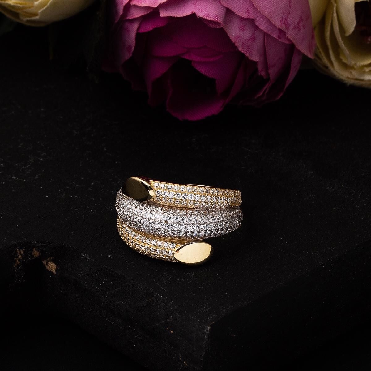 14K Yellow Gold Tria Cubic Zirconia Ring
