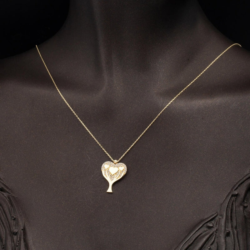 14K Yellow Gold Heart Tree of Life Cubic Zirconia Necklace