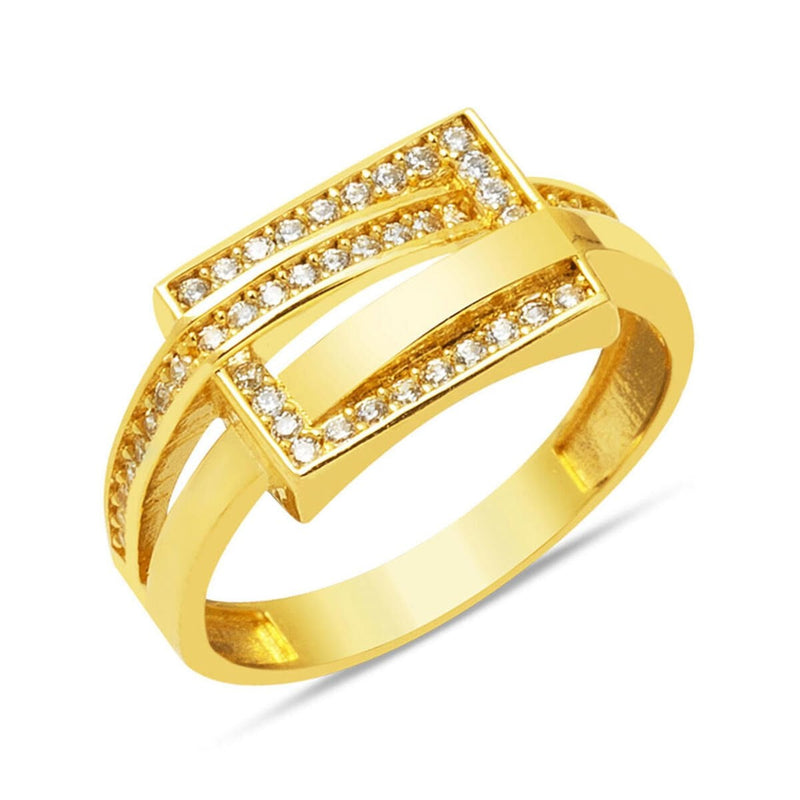 14K Yellow Gold Arched Cubic Zirconia Women's Ring
