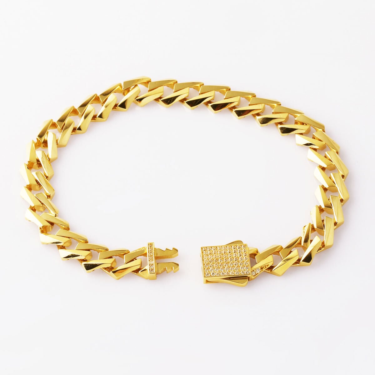 14K Yellow Gold Italian Curb Cubic Zirconia Bracelet