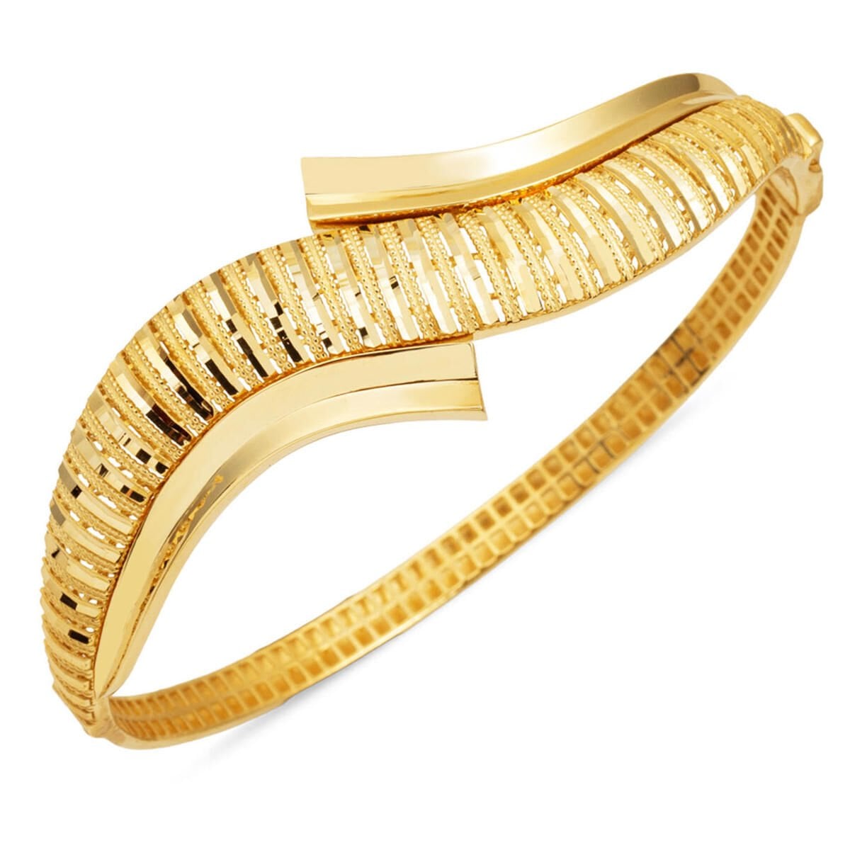 14K Yellow Gold Wavy Hinged Cuff Bangle (10.78 g)