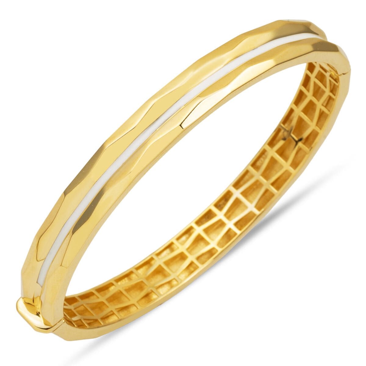 14K Yellow Gold Pirate Enamel Hinged Cuff Bracelet