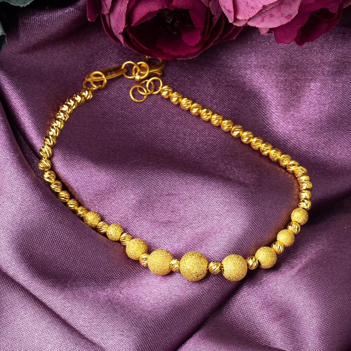 22K Yellow Gold Sandblasted Bead Bracelet