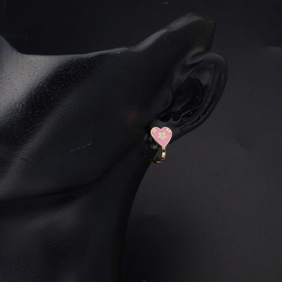 14K Yellow Gold Pink Heart Enamel Children's Earrings