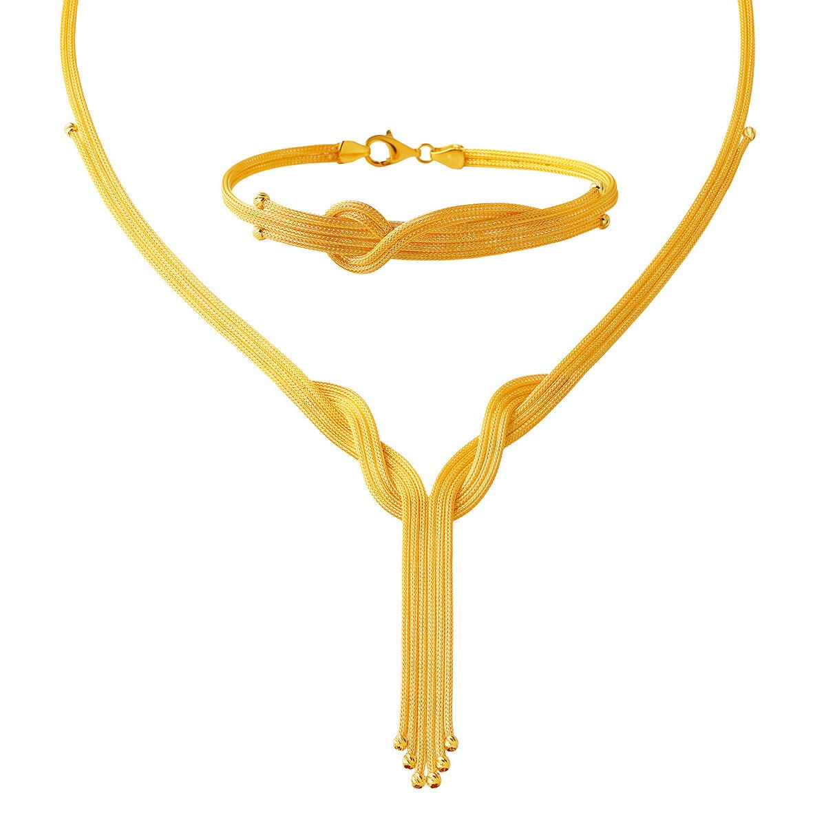 14K Yellow Gold Ivy Woven Link Double Wedding Set