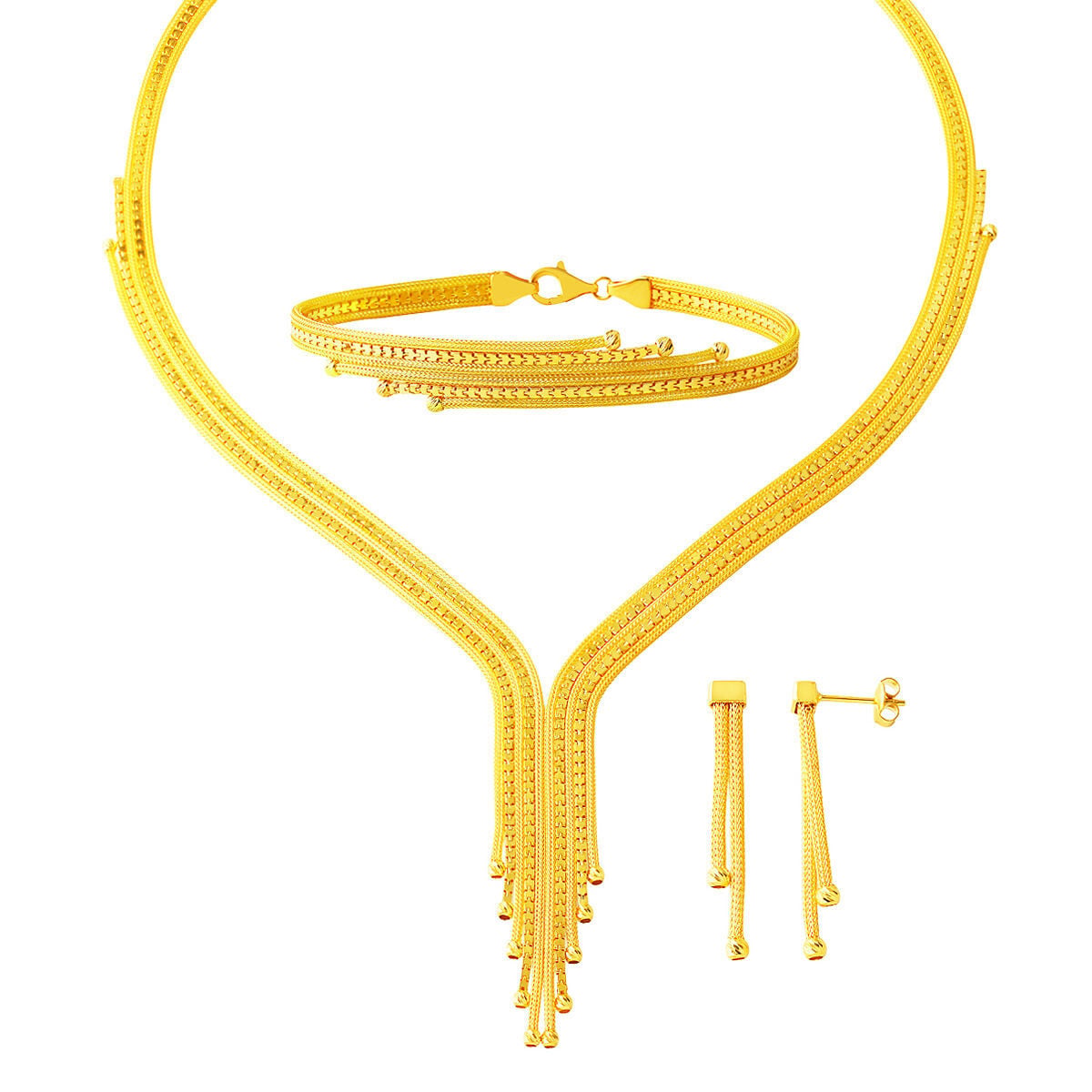 14K Yellow Gold Braided Woven Link Bridal Jewelry Set