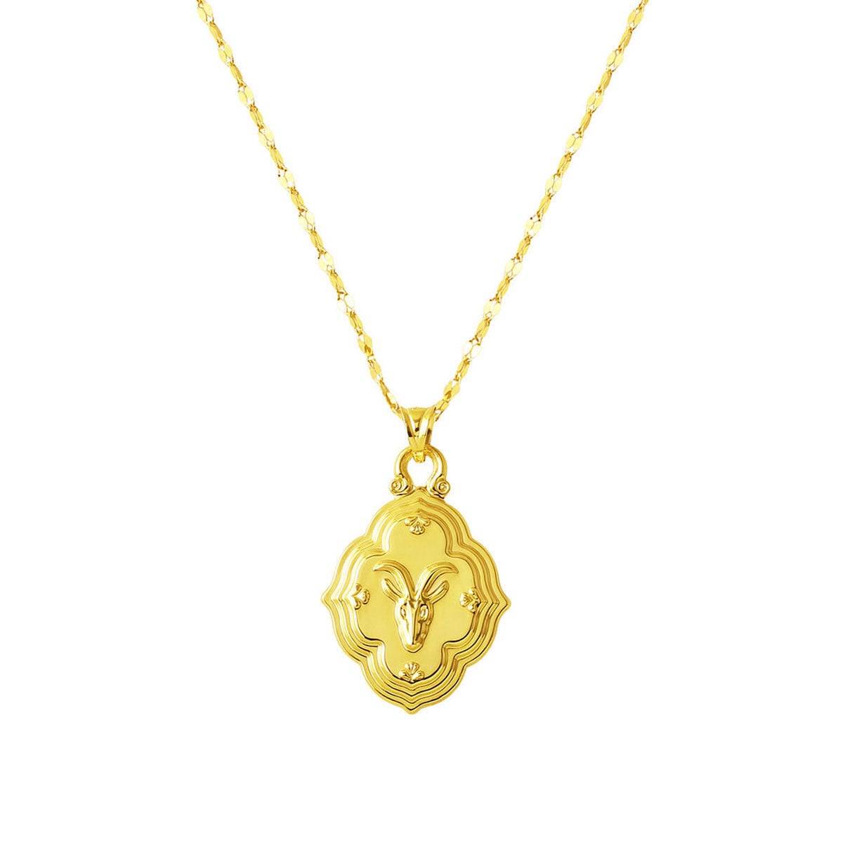 14K Yellow Gold Retro Capricorn Zodiac Necklace