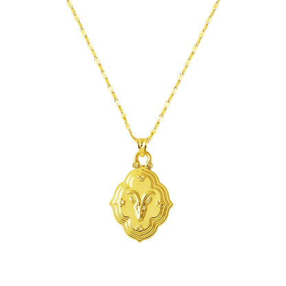 14K Yellow Gold Retro Capricorn Zodiac Necklace