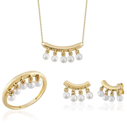 14K Yellow Gold Feste Pearl Jewelry Set