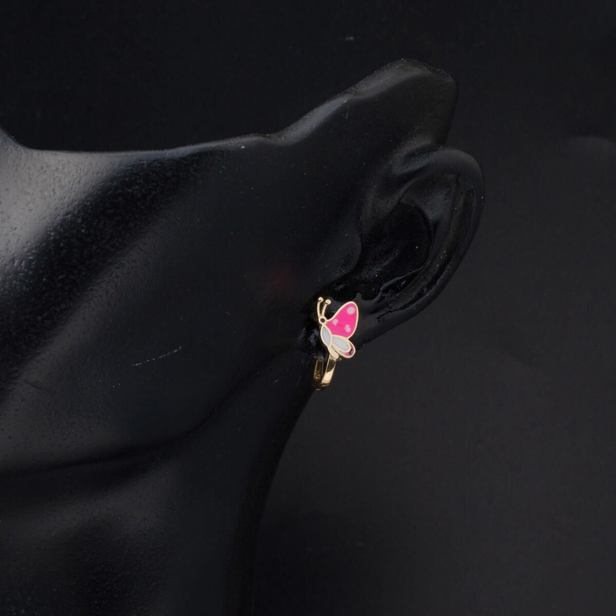14K Yellow Gold Pink Butterfly Enamel Children's Earrings